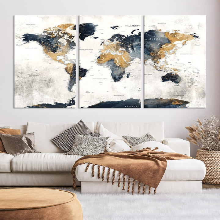 World Map Wall Art Print - Vintage Canvas Print with Framed Design for Timeless Home or Office Decor