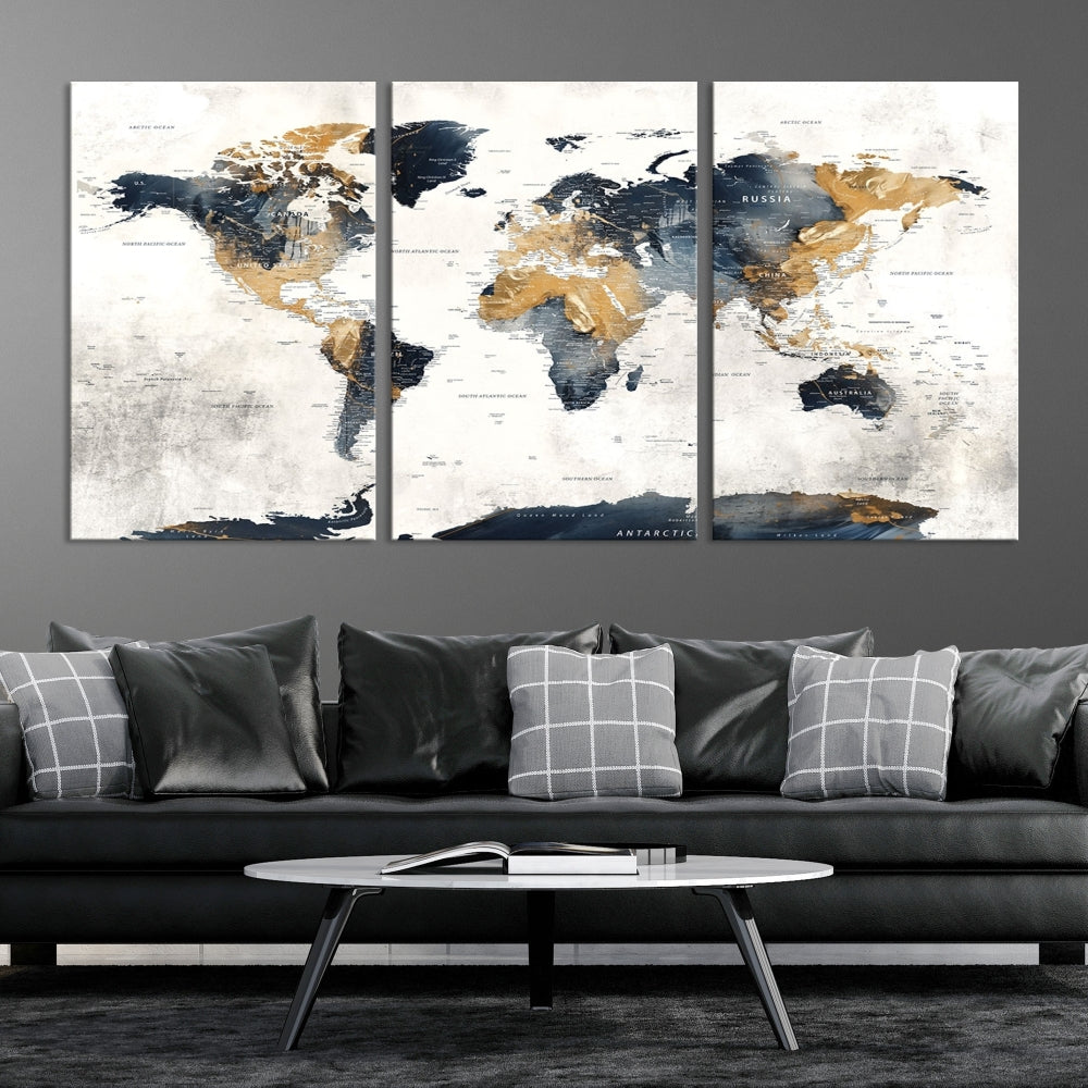 World Map Wall Art Print - Vintage Canvas Print with Framed Design for Timeless Home or Office Decor