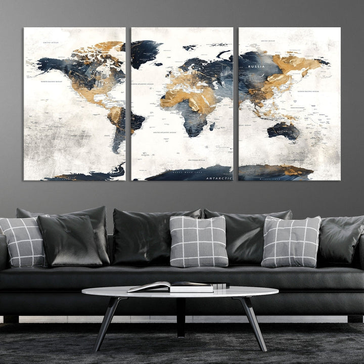 World Map Wall Art Print - Vintage Canvas Print with Framed Design for Timeless Home or Office Decor