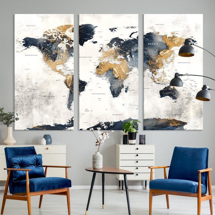 World Map Wall Art Print - Vintage Canvas Print with Framed Design for Timeless Home or Office Decor