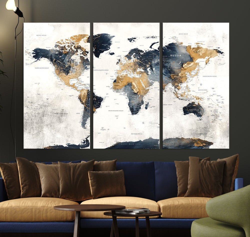 World Map Wall Art Print - Vintage Canvas Print with Framed Design for Timeless Home or Office Decor