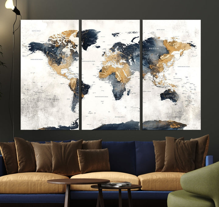 World Map Wall Art Print - Vintage Canvas Print with Framed Design for Timeless Home or Office Decor