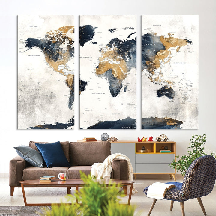 World Map Wall Art Print - Vintage Canvas Print with Framed Design for Timeless Home or Office Decor