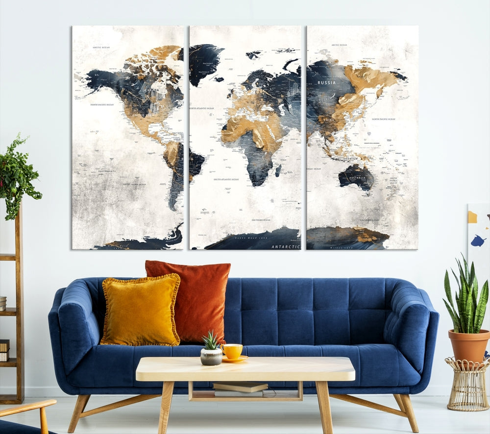 World Map Wall Art Print - Vintage Canvas Print with Framed Design for Timeless Home or Office Decor