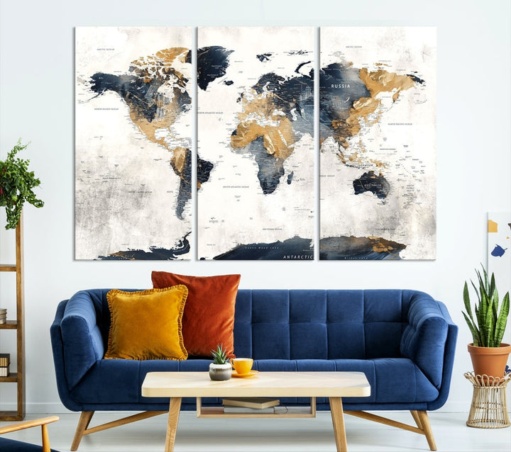 World Map Wall Art Print - Vintage Canvas Print with Framed Design for Timeless Home or Office Decor