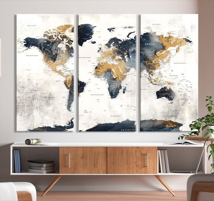 World Map Wall Art Print - Vintage Canvas Print with Framed Design for Timeless Home or Office Decor