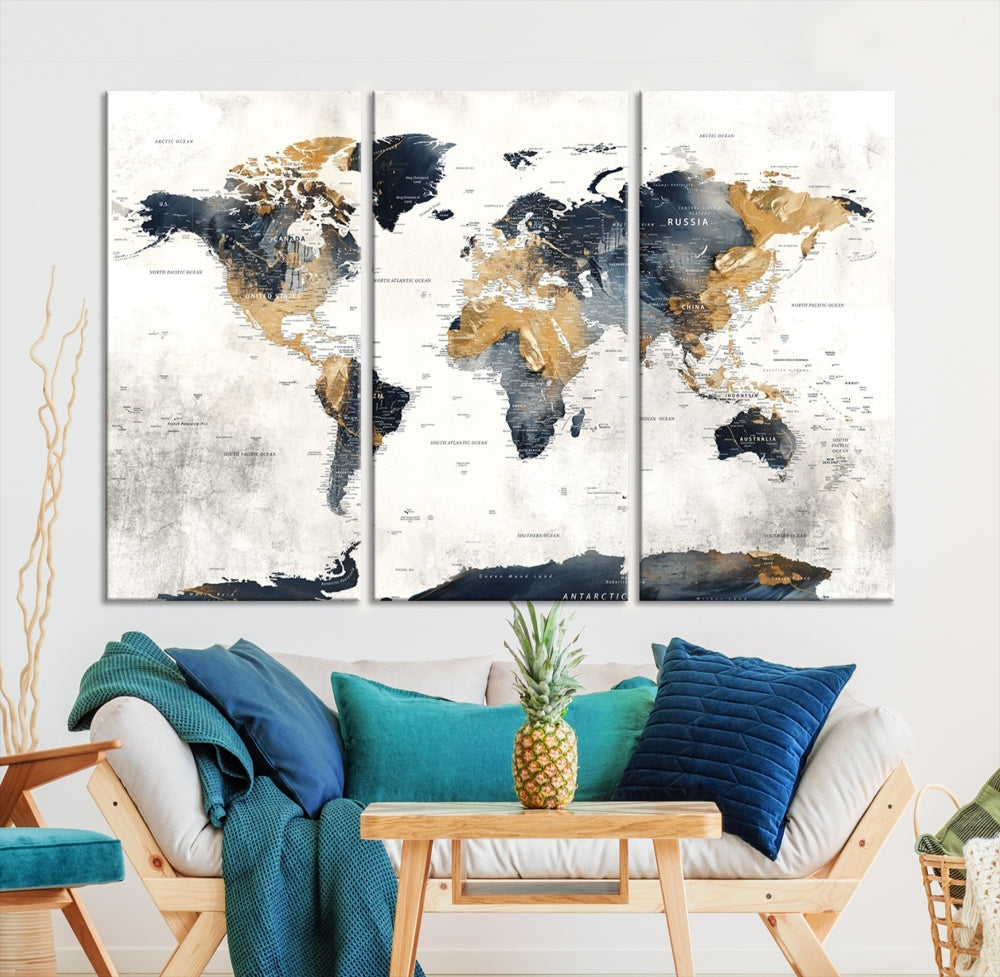 World Map Wall Art Print - Vintage Canvas Print with Framed Design for Timeless Home or Office Decor