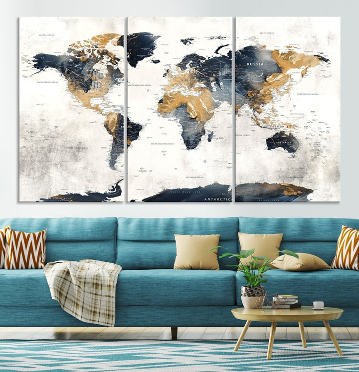 World Map Wall Art Print - Vintage Canvas Print with Framed Design for Timeless Home or Office Decor