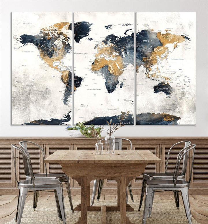 Edit-Images-World Map Wall Art Print - Vintage Canvas Print with Framed Design for Timeless Home or Office Decor