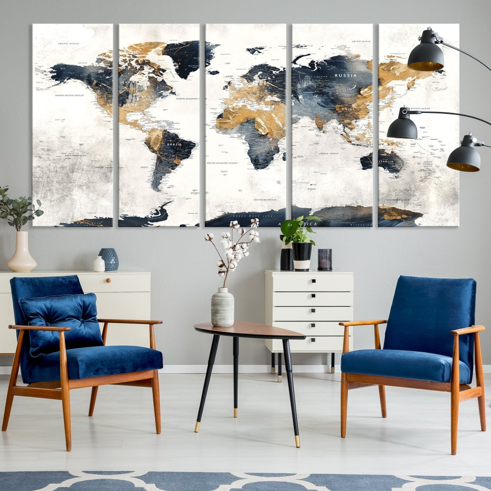 Edit-Images-World Map Wall Art Print - Vintage Canvas Print with Framed Design for Timeless Home or Office Decor