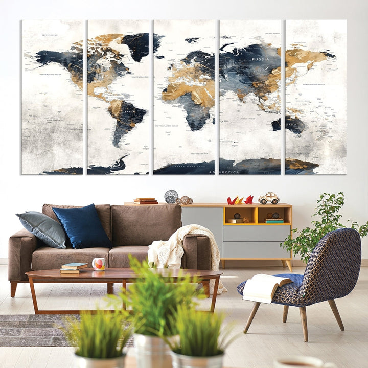 Edit-Images-World Map Wall Art Print - Vintage Canvas Print with Framed Design for Timeless Home or Office Decor