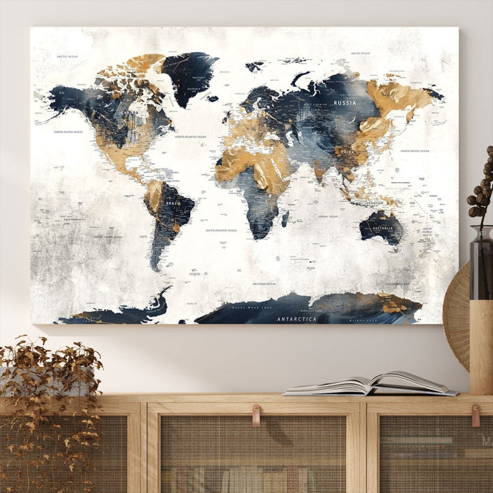 World Map Wall Art Print - Vintage Canvas Print with Framed Design for Timeless Home or Office Decor