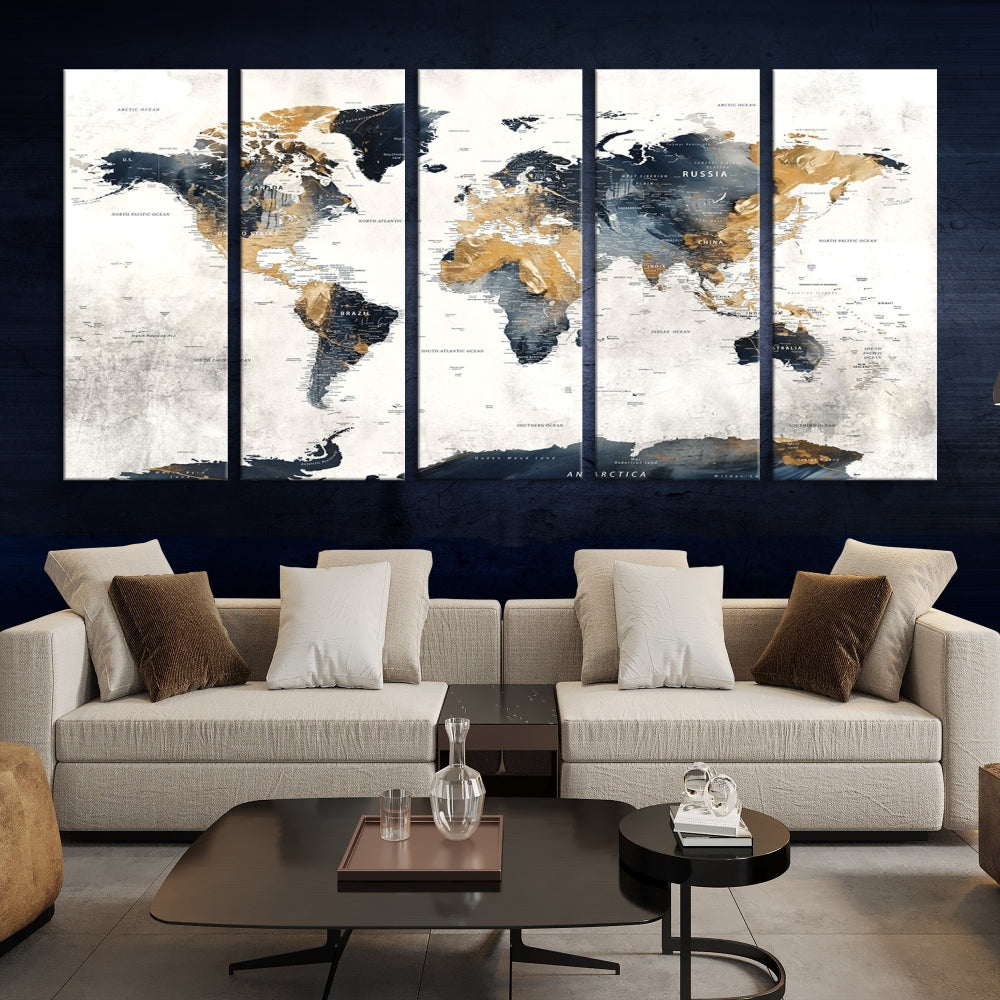 Edit-Images-World Map Wall Art Print - Vintage Canvas Print with Framed Design for Timeless Home or Office Decor