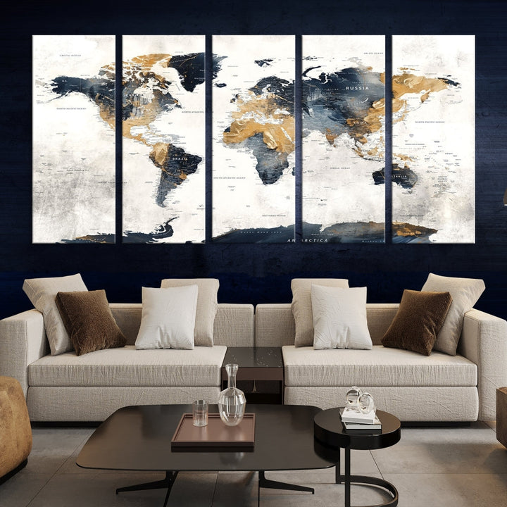 Edit-Images-World Map Wall Art Print - Vintage Canvas Print with Framed Design for Timeless Home or Office Decor