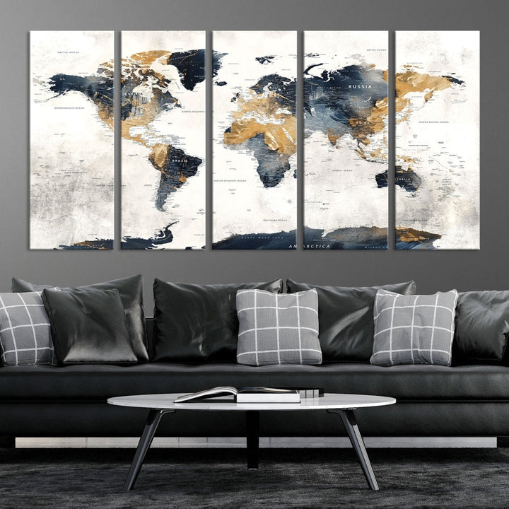 Edit-Images-World Map Wall Art Print - Vintage Canvas Print with Framed Design for Timeless Home or Office Decor