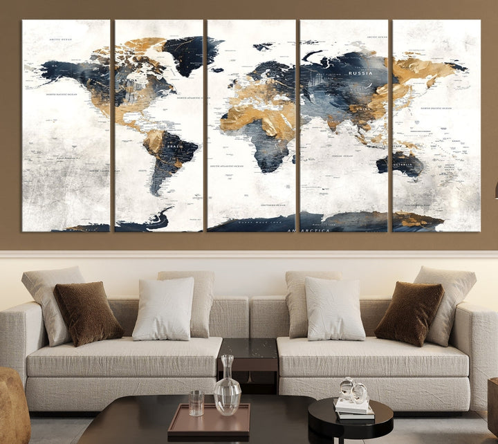 Edit-Images-World Map Wall Art Print - Vintage Canvas Print with Framed Design for Timeless Home or Office Decor