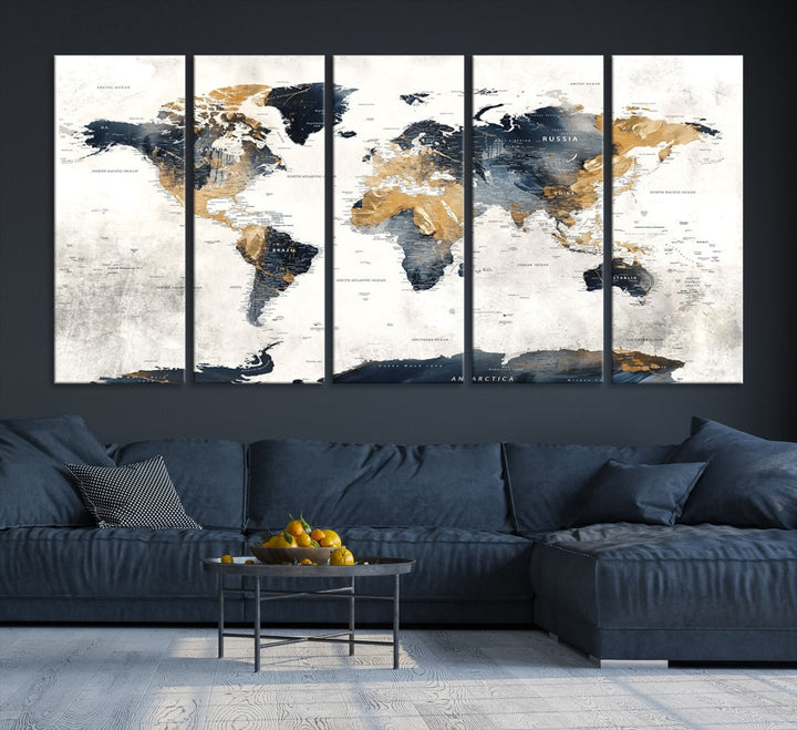 Edit-Images-World Map Wall Art Print - Vintage Canvas Print with Framed Design for Timeless Home or Office Decor