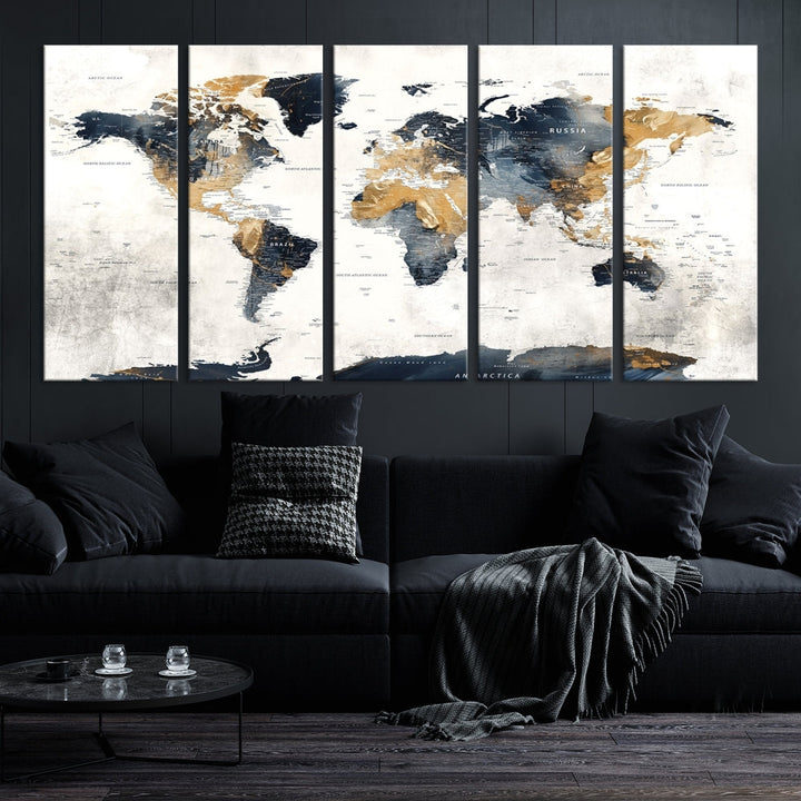 Edit-Images-World Map Wall Art Print - Vintage Canvas Print with Framed Design for Timeless Home or Office Decor