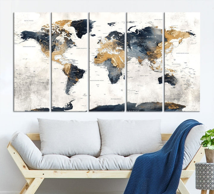 Edit-Images-World Map Wall Art Print - Vintage Canvas Print with Framed Design for Timeless Home or Office Decor