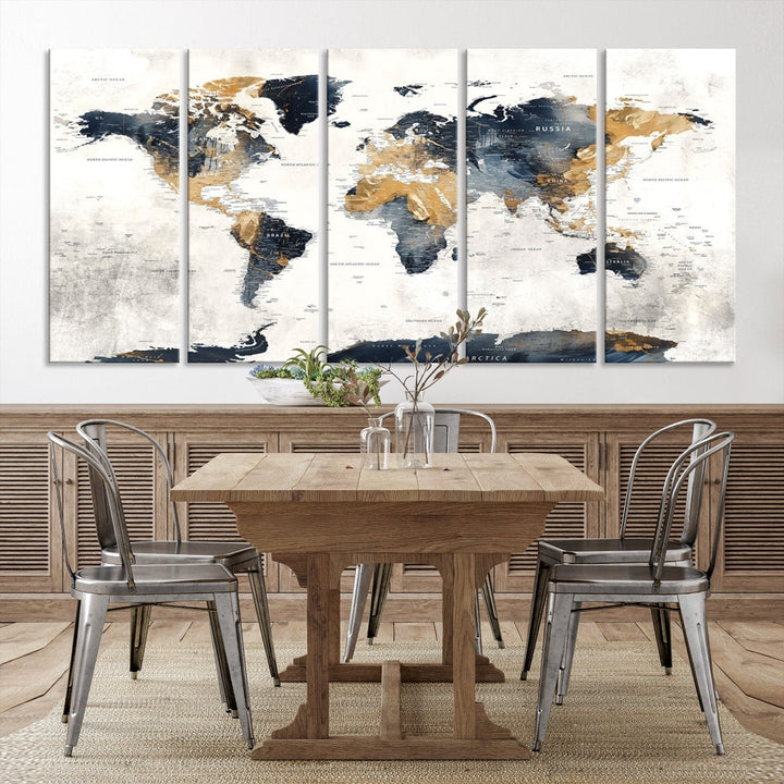 Edit-Images-World Map Wall Art Print - Vintage Canvas Print with Framed Design for Timeless Home or Office Decor