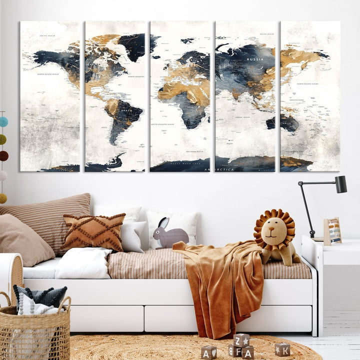 Edit-Images-World Map Wall Art Print - Vintage Canvas Print with Framed Design for Timeless Home or Office Decor