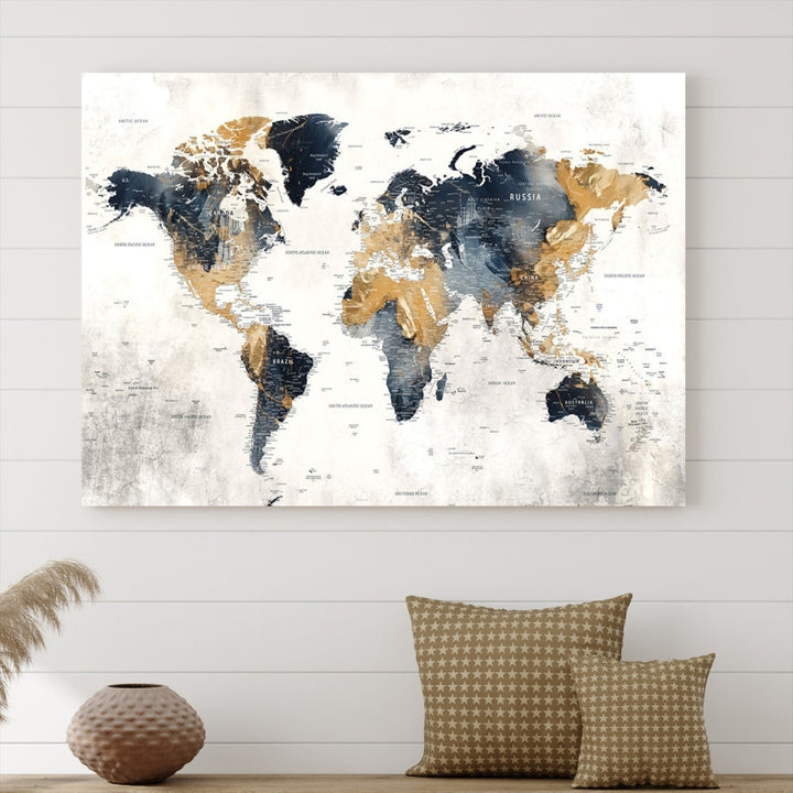World Map Wall Art Print - Vintage Canvas Print with Framed Design for Timeless Home or Office Decor