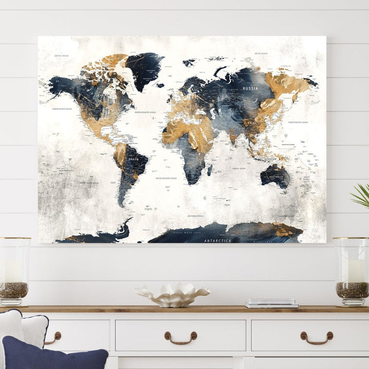 World Map Wall Art Print - Vintage Canvas Print with Framed Design for Timeless Home or Office Decor