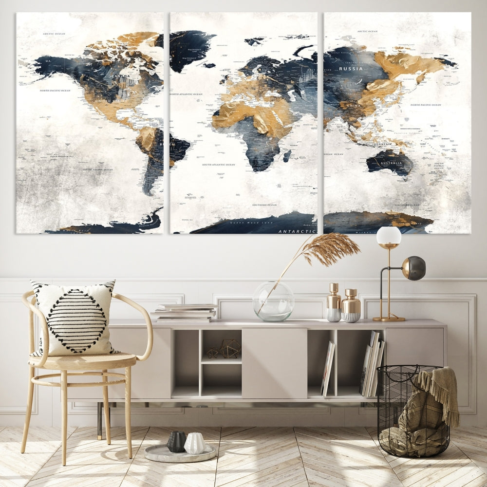 World Map Wall Art Print - Vintage Canvas Print with Framed Design for Timeless Home or Office Decor