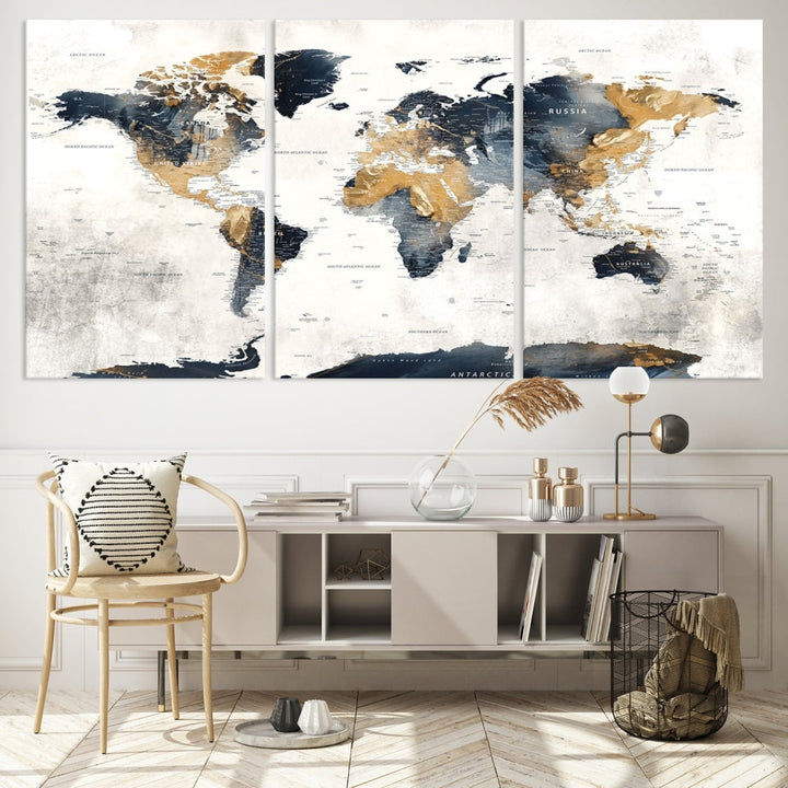 World Map Wall Art Print - Vintage Canvas Print with Framed Design for Timeless Home or Office Decor