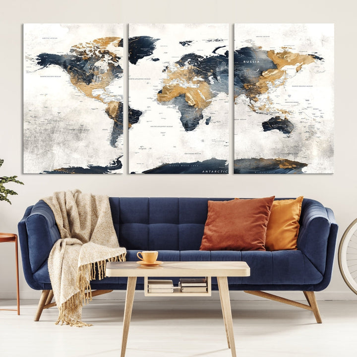 World Map Wall Art Print - Vintage Canvas Print with Framed Design for Timeless Home or Office Decor
