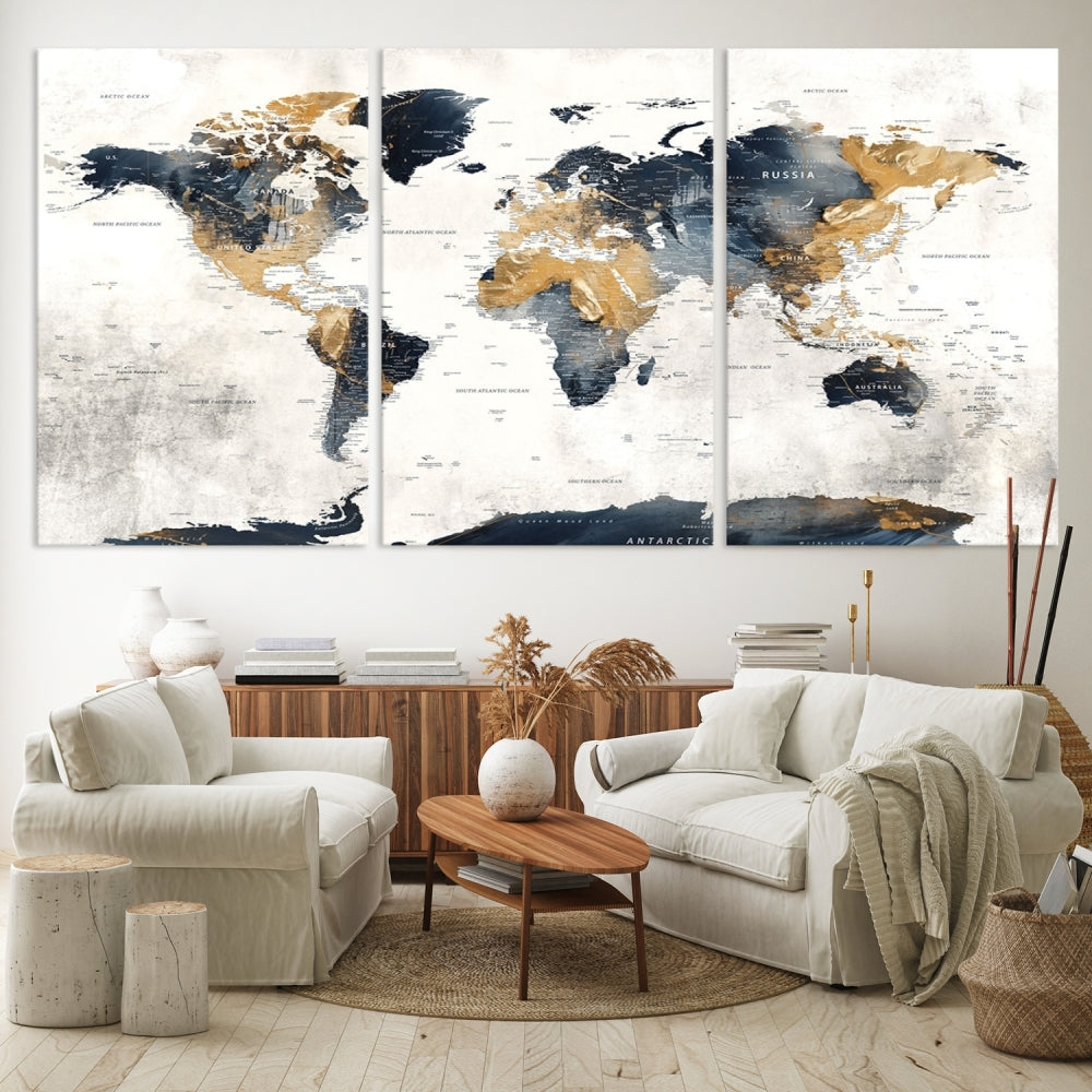 World Map Wall Art Print - Vintage Canvas Print with Framed Design for Timeless Home or Office Decor