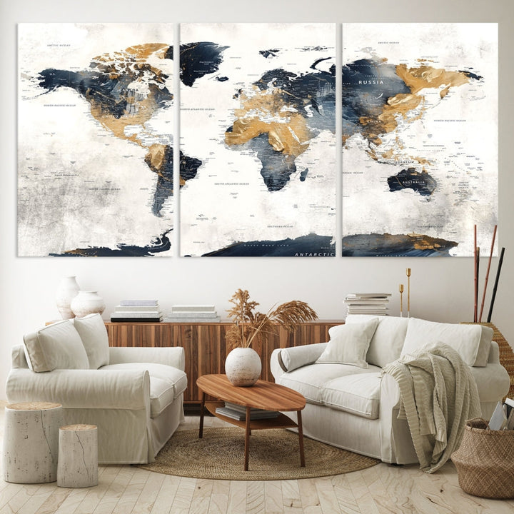 World Map Wall Art Print - Vintage Canvas Print with Framed Design for Timeless Home or Office Decor