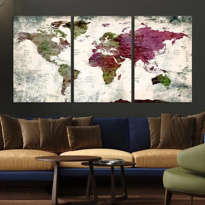 World Map Wall Art, World Map Canvas, World Map Print 