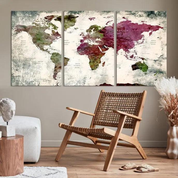 World Map Wall Art, World Map Canvas, World Map Print 