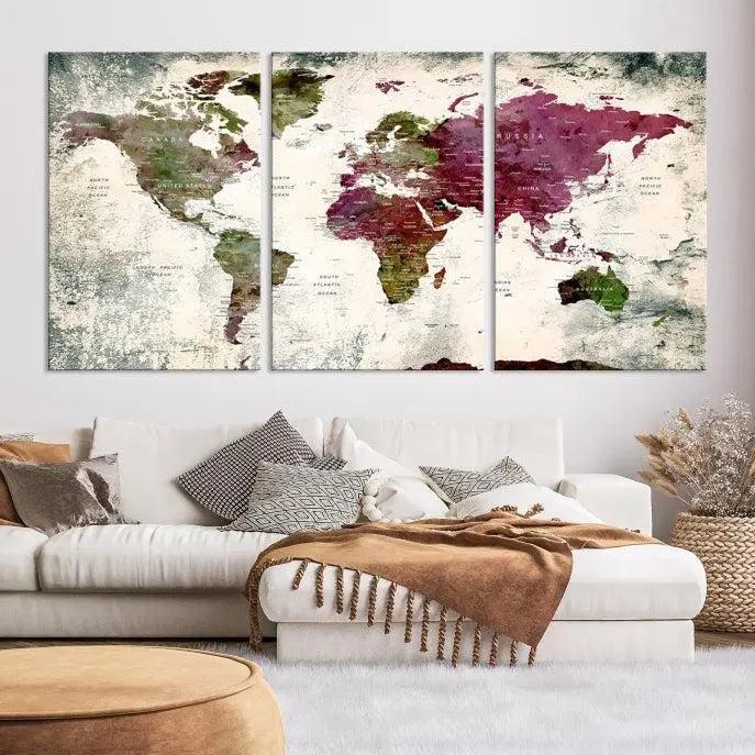 World Map Wall Art, World Map Canvas, World Map Print 