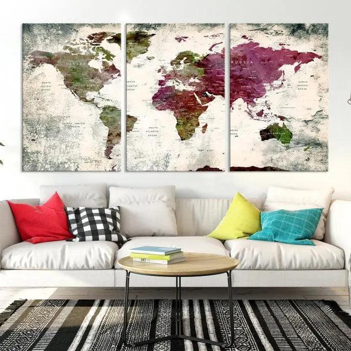 World Map Wall Art, World Map Canvas, World Map Print 