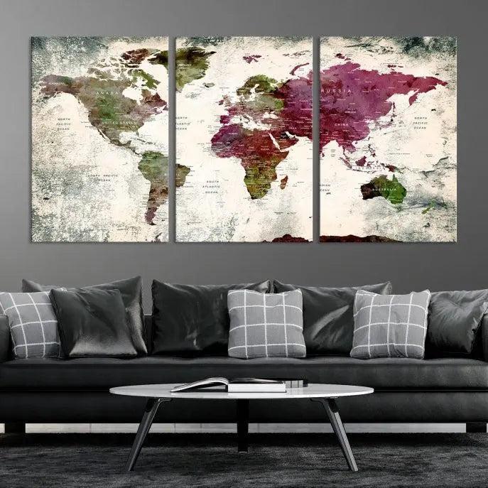 World Map Wall Art, World Map Canvas, World Map Print 