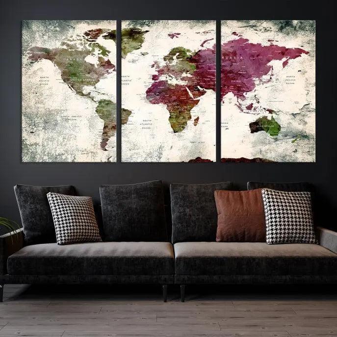 World Map Wall Art, World Map Canvas, World Map Print 
