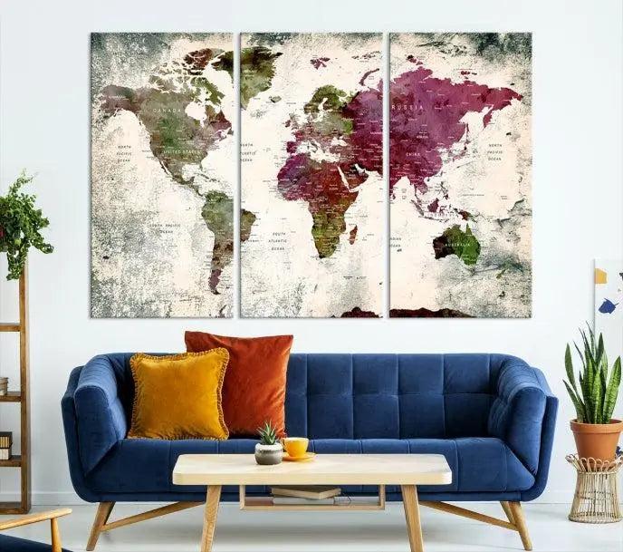 World Map Wall Art, World Map Canvas, World Map Print 
