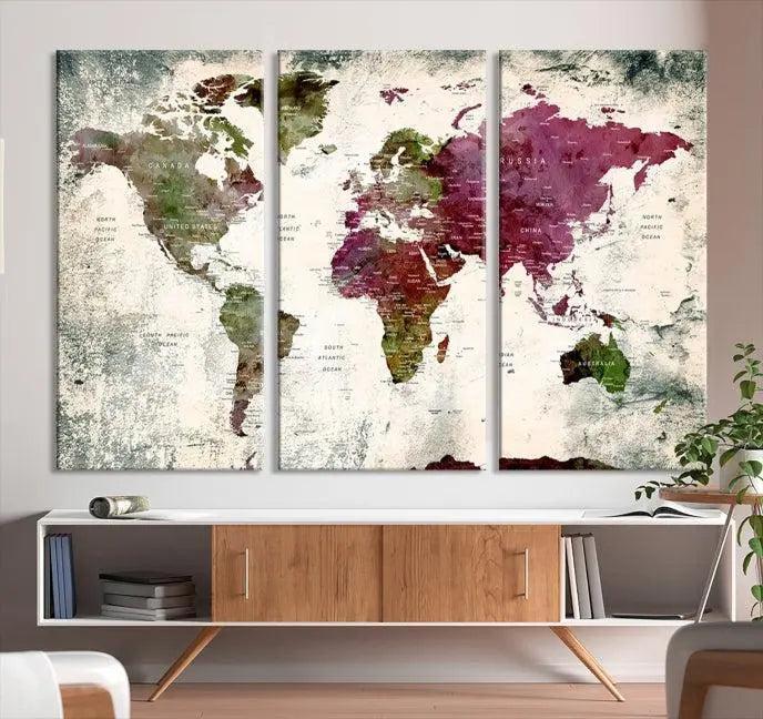 World Map Wall Art, World Map Canvas, World Map Print 