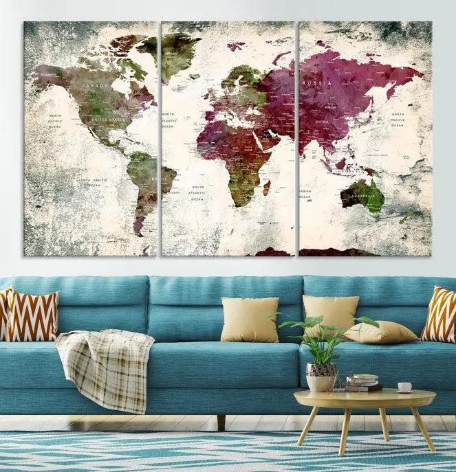 World Map Wall Art, World Map Canvas, World Map Print 