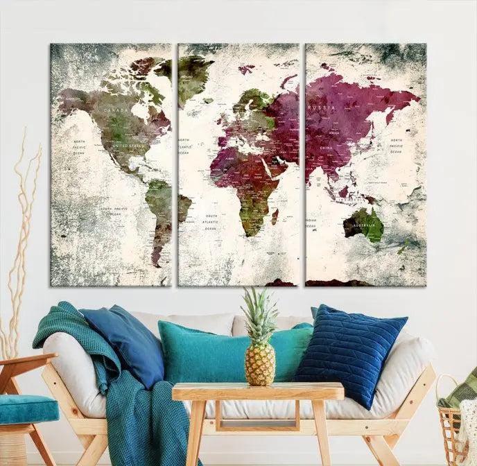 World Map Wall Art, World Map Canvas, World Map Print 