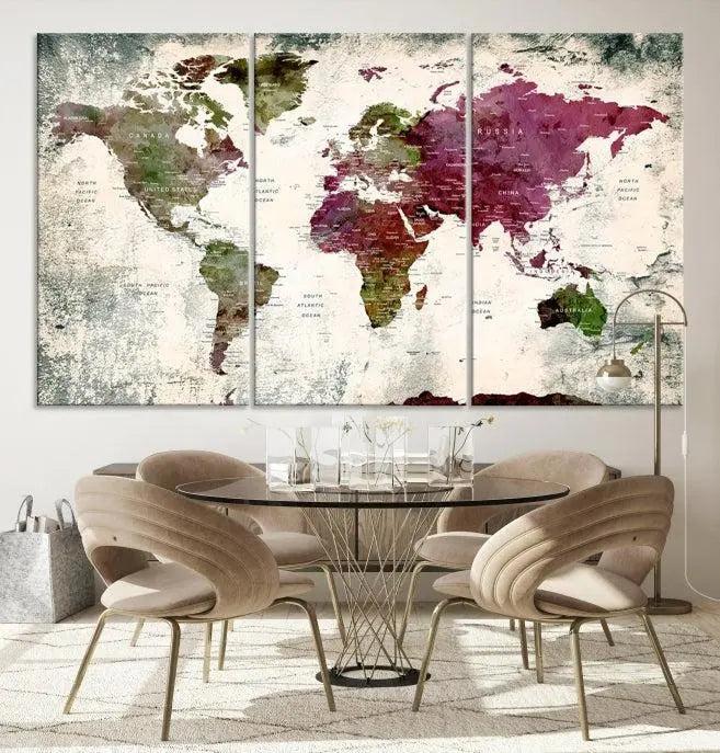 World Map Wall Art, World Map Canvas, World Map Print 