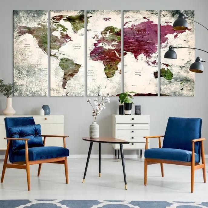 World Map Wall Art, World Map Canvas, World Map Print 