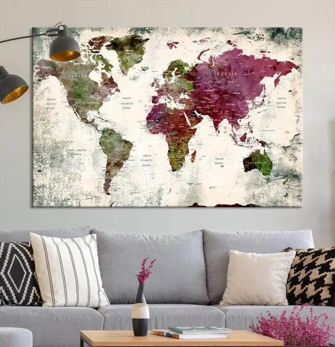 World Map Wall Art, World Map Canvas, World Map Print 