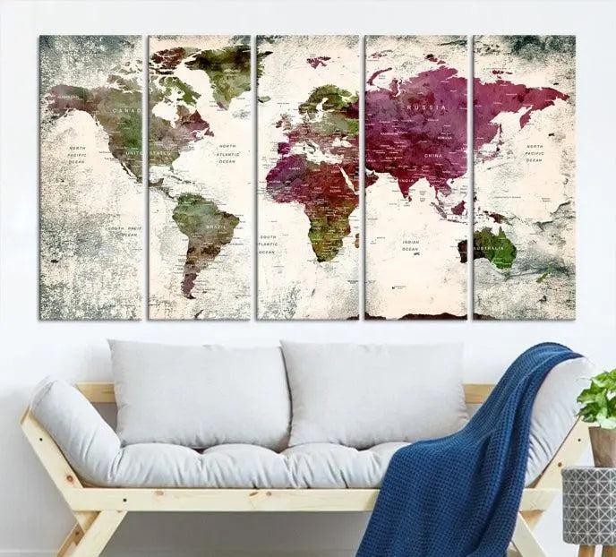 World Map Wall Art, World Map Canvas, World Map Print 