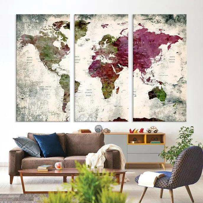World Map Wall Art, World Map Canvas, World Map Print 