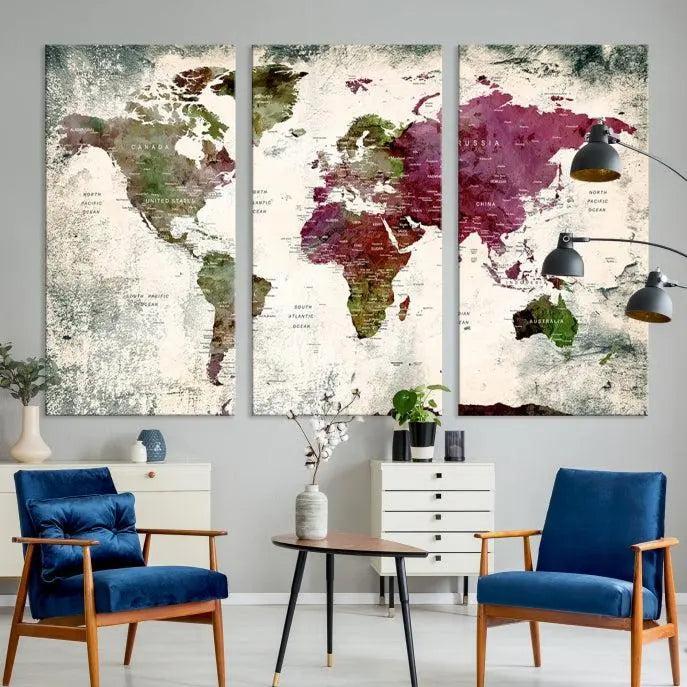 World Map Wall Art, World Map Canvas, World Map Print 
