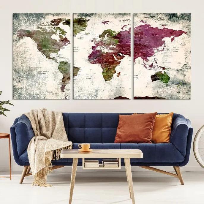 World Map Wall Art, World Map Canvas, World Map Print 