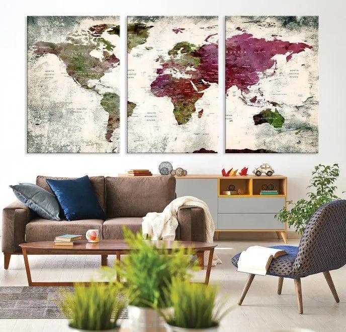 World Map Wall Art, World Map Canvas, World Map Print 